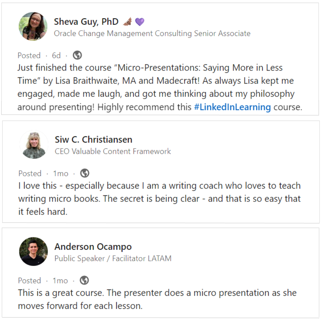 LinkedIn Learning testimonials
