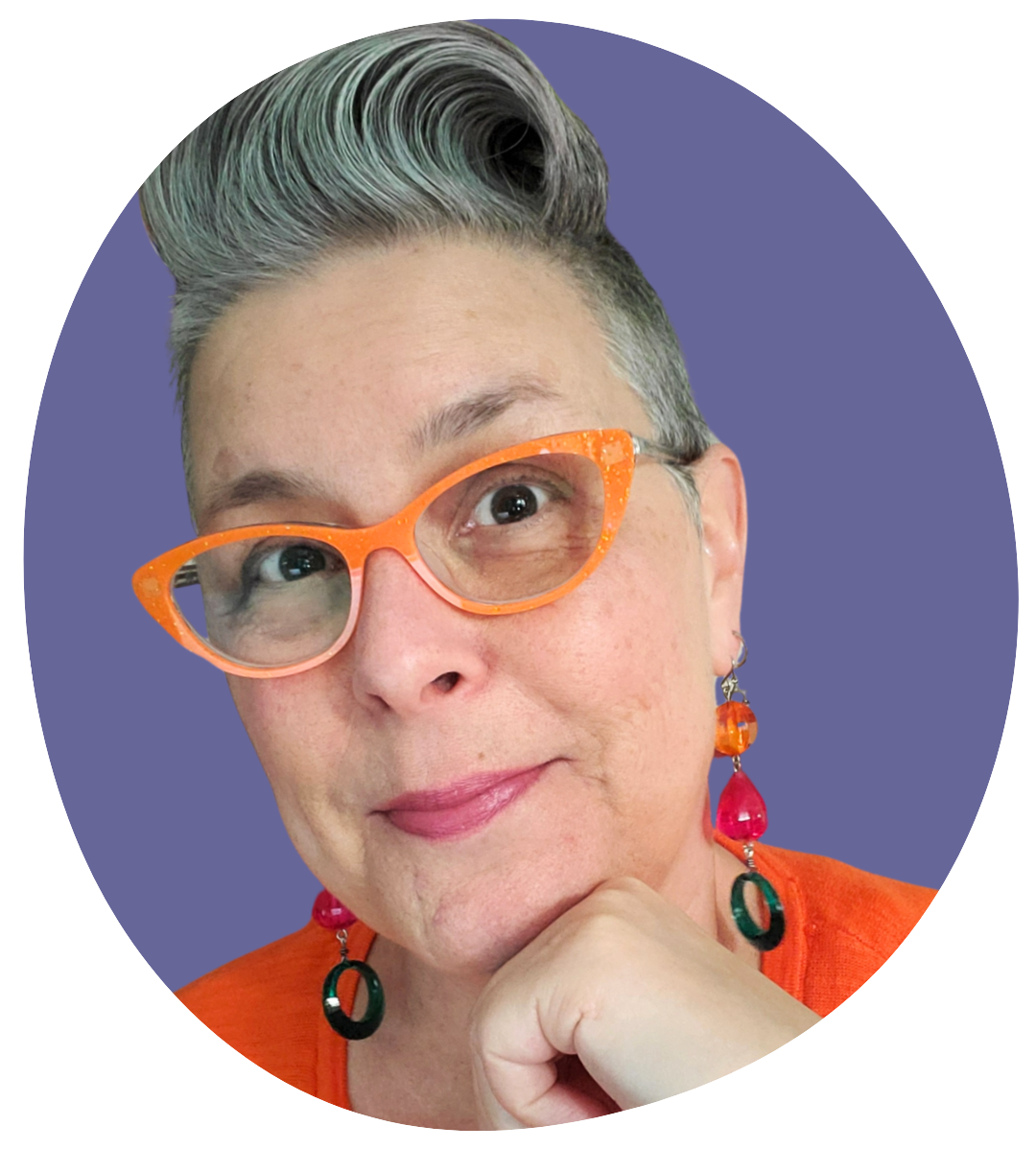 Lisa headshot in an oval purple blob